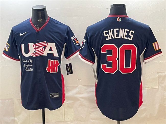 Men's USA Baseball x Undefeated #30 Paul Skenes Navy 2026 World Baseball Classic Stadium Stitched Jersey